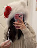 途尊可愛(ài)貓咪蝴蝶結毛絨帽韓系冬季少女心時(shí)尚保暖雷鋒帽防凍耳帽子女 可愛(ài)蝴蝶結帽子【一個(gè)裝】 曬單實(shí)拍圖