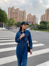 佰藍嬌2023春秋季女裝新款時尚高腰寬松百搭休閑褲牛仔連體褲工裝闊腿褲 圖片色 M 曬單實拍圖