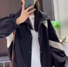 依伊純沖鋒衣短款撞色連帽外套女2024春秋新款休閑寬松棒球服小個子上衣 黑色 L 110-125斤 曬單實(shí)拍圖