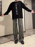 美式復古扎染燈芯絨褲子男春秋款寬松直筒休閑褲垂感拖地長(cháng)褲 綠色 2XL 曬單實(shí)拍圖