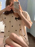 小情歌 夏天純棉睡裙女短袖可愛(ài)少女中長(cháng)款大碼孕婦睡衣可外穿居家服  z5908女裙(主推款) L 女身高160-165 體重100-120 曬單實(shí)拍圖