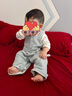 babylove寶寶背帶褲春秋休閑長(zhǎng)褲嬰兒連體褲貼布洋氣外出百搭褲子 淺麻灰 80 曬單實(shí)拍圖