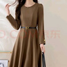 皮爾卡丹感長(cháng)袖連衣裙女春秋冬2026新款收腰顯瘦氣質(zhì)名媛女神范中長(cháng)裙子 卡其色 XL 建議115-125斤 曬單實(shí)拍圖