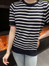 TOMMY HILFIGER【條紋鑲邊】春夏季女裝純棉平紋圓領內(nèi)搭打底短袖針織衫 黑白條紋02A XS （推薦：90-100斤） 曬單實拍圖