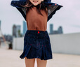 ELLE KIDS童裝 法式小香風深牛仔外套女童秋時尚撞色扣上衣 牛仔藍 120 （110/120） 曬單實拍圖