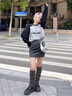 VEOX長(cháng)袖t恤女美式復古插肩2025秋季新款韓版bf寬松百搭顯瘦情侶上衣 黑灰色 XL _建議116-130斤 曬單實(shí)拍圖