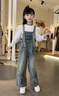 凌卡戚女童牛仔背帶褲2024新款秋裝兒童洋氣炸街褲子中大童女孩春秋長(cháng)褲 藍色單件背帶褲 120cm 曬單實(shí)拍圖