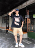 楠笙記日系動(dòng)漫t恤男夏季潮牌嘻哈美式hiphop七分袖衣服大碼fog高街 黑色 L 曬單實(shí)拍圖