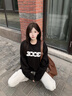 MEDM PLAY國潮GOODBRAND秋季彩鉆字母發(fā)泡印花美式重磅純棉長(cháng)袖T恤 黑色 M 曬單實(shí)拍圖