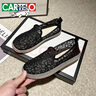 卡帝樂鱷魚（CARTELO）輕奢平底漁夫鞋女夏季懶人鏤空一腳蹬蕾絲網(wǎng)鞋淺口休閑豆豆鞋 黑色 37 曬單實(shí)拍圖
