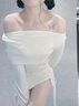 她戲一字肩長(cháng)袖針織連衣裙女裝純欲風(fēng)新款辣妹抽繩褶皺包臀裙子性感 奶油杏色 S 建議95斤內 曬單實(shí)拍圖