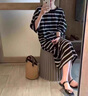 羅蒙（ROMON）慵懶風(fēng)條紋針織短袖連衣裙女夏季寬松顯瘦減齡直筒休閑長(zhǎng)裙子 黑杏條 均碼 -85-135斤 曬單實(shí)拍圖