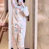 莫代爾感輕奢甜美印花冰絲睡衣女長(cháng)袖春秋新款套裝長(cháng)褲花卉家居服女 傾國傾城 2XL 曬單實(shí)拍圖