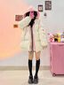 可茵（Keyin）棉服女2024年冬季新款韓版設(shè)計感連帽拼接假兩件羊羔毛棉衣外套女 米白色 M 曬單實拍圖