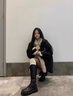 LPOX棉服女冬季復(fù)古拼接黑色毛毛牛仔外套女加絨加厚寬松中長(zhǎng)款棉衣 黑色 M 【100-115斤】 曬單實(shí)拍圖