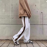 MR-90官方潮牌休閑褲男女同款條紋抽繩復(fù)古直筒褲子寬松ins情侶闊腿褲 白色（NE01-7） XL 曬單實(shí)拍圖