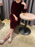 亦朵釘珠絲絨連衣裙女喜婆婆婚宴禮服桑蠶絲植絨打底裙春秋季裙子 暗紅 M 曬單實(shí)拍圖