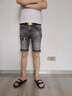 牛仔褲男潮牌破洞水洗牛仔短褲夏季薄款五分褲韓版修身印花中褲子 265淺藍色 30 曬單實(shí)拍圖