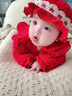 G.DUCKKIDS小黃鴨嬰兒連體衣女寶春秋裝中國風(fēng)旗袍滿(mǎn)月百天周歲外出哈衣加絨 紅色加絨款蕾絲哈衣+送帽子 59cm 曬單實(shí)拍圖