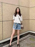 皮爾卡丹（pierre cardin）a字寬松夏天熱褲潮女2025新款夏季薄款顯瘦時(shí)尚破洞外穿牛仔短褲 MH5319短褲淺藍(lán) 無吊墜 27 【2尺0】建議90-100斤 曬單實(shí)拍圖
