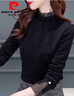 皮爾卡丹（pierre cardin）蕾絲加絨打底衫女2025秋冬新款半高領洋氣內搭年長袖時尚上衣 黑色薄款 M 曬單實拍圖
