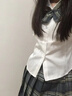 婍妡兩件套jk制服套裝甜辣襯衫上衣女短袖泡泡袖純欲襯衣百褶裙 [套裝]收腰襯衫+領(lǐng)結(jié)+百褶 XS 77-89 曬單實(shí)拍圖