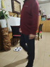 皮爾卡丹高檔桑蠶絲長(cháng)袖T恤男士春秋款薄款休閑中年爸爸裝寬松大碼打底衫 酒紅 3XL 190/104A 建議190-220斤 曬單實(shí)拍圖
