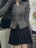 鳳蝶兒連衣裙子春季女裝穿搭女套裝2025年新款韓版甜辣純欲風(fēng)女神范辣妹 8635上衣+黑色裙子（沒(méi)鏈子） M 曬單實(shí)拍圖