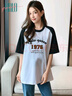 Halo QueenT恤女夏季薄款插肩袖撞色拼接上衣休閑運動(dòng)T恤女H143T1414 曬單實(shí)拍圖