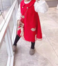 G.DUCKKIDS小黃鴨女童毛呢裙套裝秋冬寶寶加絨加厚背心兩件套洋氣公主連衣裙 紅裙+白打底+小熊（加絨） 110 cm 曬單實拍圖
