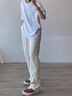 HKZM休閑褲男夏秋季薄款微喇西裝褲美式高街hiphop痞帥垂感長(zhǎng)冰絲褲子 杏色 L (110-130斤左右) 曬單實(shí)拍圖