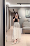 對白法式肌理提花A字半身裙女2025夏新款高級感亞麻垂感氣質(zhì)長裙 淺卡其 S 曬單實拍圖