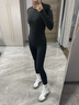 科里芙（cosleaf）抓絨跑步運動(dòng)套裝秋冬女瑜伽服保暖籃球訓練服飾健身房高彈長(cháng)袖 【女款】抓絨黑銀兩件套 L(女105-115斤男110-125斤) 曬單實(shí)拍圖
