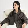 對白【探險家】復古棕色PU皮衣短外套女2025秋新款高級感夾克上衣 咖啡棕 S 曬單實(shí)拍圖