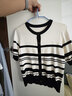 歐莎（OSA）薄款撞色條紋針織開(kāi)衫女短袖夏季2025年新款正肩T恤寬松短款上衣 黑杏條紋 XS 曬單實(shí)拍圖