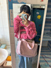 犀利小姐（XILIMISS）潮牌斜挎包女大容量帆布包學(xué)生上課休閑純色腋下百搭單肩托特包夏 粉色 曬單實(shí)拍圖