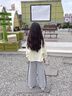 小豬彼特女童運動(dòng)褲兒童秋季2025新款春秋闊腿女大童直筒衛褲秋裝褲子女孩 15186灰白 160 cm 曬單實(shí)拍圖