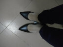 米维兰羊皮高跟鞋女细跟尖头工作中跟礼仪皮鞋黑色职业面试单鞋大码女鞋 黑色（10厘米高） 34 实拍图