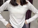 妙奕嘉長(zhǎng)袖t恤女士白色黑色打底衫女內(nèi)搭可外穿秋季2025新款上衣修身 純色U領(lǐng)弧擺打底衫【白色】 M 【建議90-105斤】 曬單實(shí)拍圖