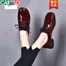 卡帝樂(lè )鱷魚(yú)（CARTELO）真皮深口單鞋女粗跟2025春秋新款復古漆皮女鞋英倫系帶平底小皮鞋 黑色 36 曬單實(shí)拍圖