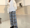 妙奕嘉秋季褲子女休閑褲寬松闊腿褲直筒長褲小個子顯瘦加絨高腰2024新款 毛呢格子加絨褲【藍(lán)色】 厚款 均碼 【建議80-115斤】 曬單實拍圖