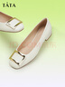 他她（TATA）氣質(zhì)單鞋女鞋通勤工作鞋平底晚晚鞋2025春季新款7ZS01AQ4 白色 35 曬單實(shí)拍圖