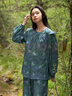 朵朵·可可秋冬季新款純棉親膚柔軟蝴蝶印花女家居服長袖睡衣套裝 墨綠 M (160) 曬單實(shí)拍圖
