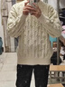潮陣學生麻花毛衣男秋冬加厚潮牌韓版男生慵懶風情侶寬松復古針織衫 M04杏色 XL 曬單實拍圖