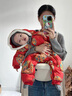 Shining Moment丨龍鳳呈祥 嬰兒羽絨連體衣紅色拜年服冬季加厚連帽鴨絨服防風(fēng) 龍鳳呈祥-團(tuán)龍加厚羽絨連體衣 90 【充絨量103g】 曬單實(shí)拍圖