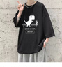 執(zhí)琴之手七分袖T恤男春夏季大碼寬松男t恤青少年男裝休閑潮牌中袖卡通體恤 黑色 XL 曬單實(shí)拍圖
