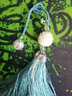 菩提蓮花汽車(chē)鑰匙扣掛件 宮鈴創(chuàng  )意男女情侶包包掛飾品吊墜 孔雀藍 【秋香綠+米黃流蘇】 曬單實(shí)拍圖