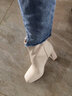 達芙妮高跟短靴女春秋單靴2025新款英倫粗跟小皮鞋瘦瘦靴加絨保暖女棉靴 米色單里4622607029 37 曬單實(shí)拍圖