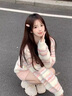 羅蒙（ROMON）小香風(fēng)彩虹條紋毛衣開衫女秋裝寬松慵懶風(fēng)奶系V領(lǐng)針織衫外套秋冬 圖片色 均碼 -80-120斤 曬單實(shí)拍圖