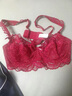 KJ文胸女夏季薄款性感內衣套裝時(shí)尚蕾絲透明內衣透氣胸罩 紅色 75C 曬單實(shí)拍圖